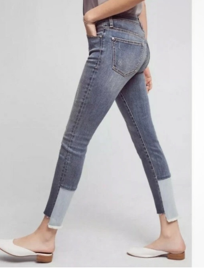 Anthroplogie Pilcro And The Letterpress Blue Script Step Hem Multicolor Jeans 27